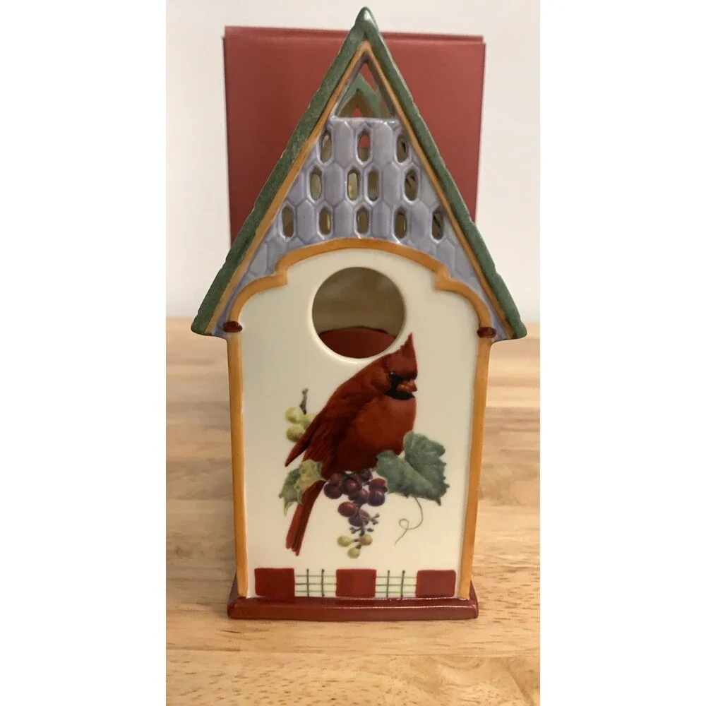 Lenox Winter Greetings Cardinal Birdhouse Votive Candle Holder Catherine McClung